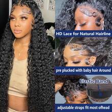 34 Inch Natural Lace Front Wigs Blended Human Hair Deep Wave 13x4 HD Transparent Lace Frontal Wig For Women 200% Density Curly Wet And Wavy Lace Front Wigs Human Hair Glueless Wig - Natural & Black - View 7