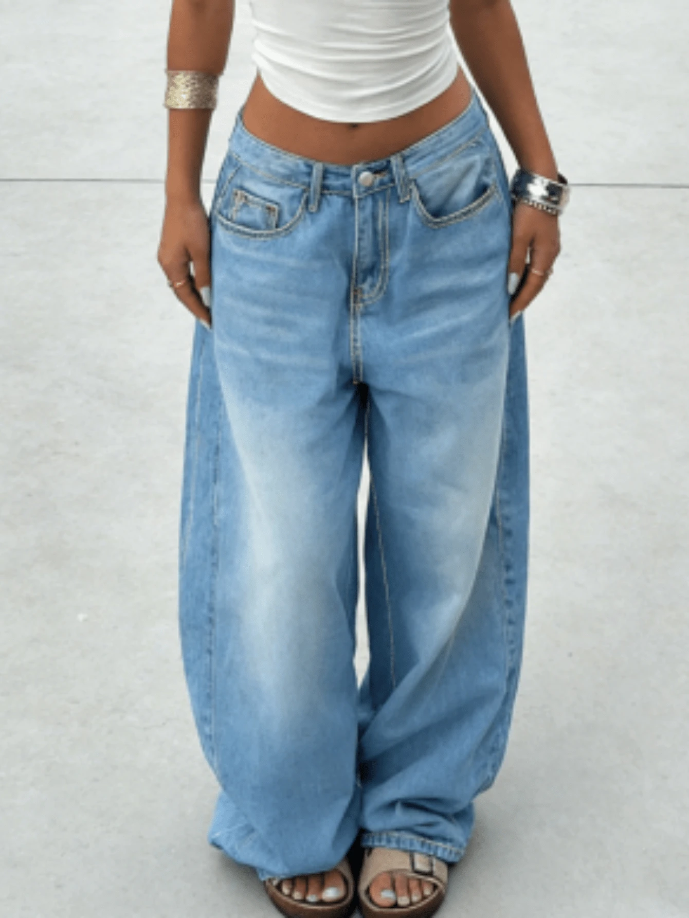 Women's Casual Denim Jeans (Couple Style - Wide Leg Pants), Spring Fashion Denim Pants Suitable For All Seasons, Oversized Charcoal Gray, High Waist, Full Length, Casual Outdoor Pants, Multi-Functional Daily Wear, Valentine's Day Essential Women's Fashion Jeans Single Item Gift, Suitable For Family Leisure, Slimming For Teenagers To Adults, Minimalist Design, Durable Jeans - 藍色*升級旗艦款 - 查看 1