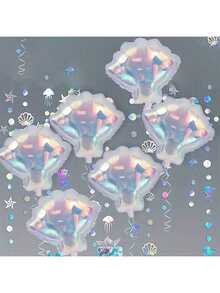 6pcs Rainbow Shell Shaped Foil Balloons, 20 Inch Transparent Holographic Theme Party Decorations, Suitable For Birthday, Wedding And All Celebration Events. Underwater Theme Party, Ocean Party Style Balloons, Wedding And Birthday Party Decoration Foil Balloons. Suitable For Birthday Party - Multicolor - View 8