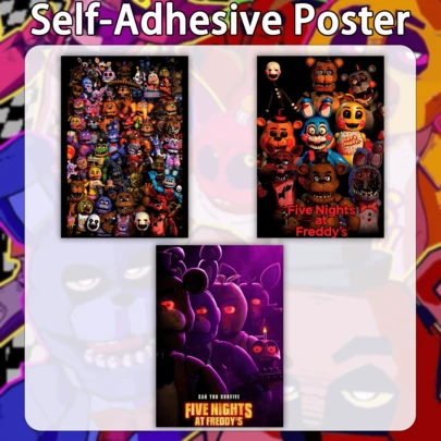 FNAF Self-Adhesive Poster, Stickers, Anime Fans Merchandise Goods, Anime Poster Decorations, Self-Adhesive Poster For Home Decor In Bedroom, Living Room, Cafe, Closet, Birthday Gift, Decorations, Party Supplies