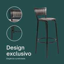 Kit 4 Banquetas Alta Estrutura Preta Encosto Junco Degradê Ideal Para Balcão Ilha Bancada Área Gourmet Bar Cozinha Americana Piscina - Assento Floral Marrom - Visão 5