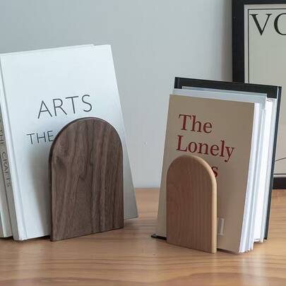 1pc Book Ends, Sturdy Wooden Bookends For Shelves - Heavy Duty Non-Slip Book Organizers, Decorative Bookend Holders For Home Office, Library