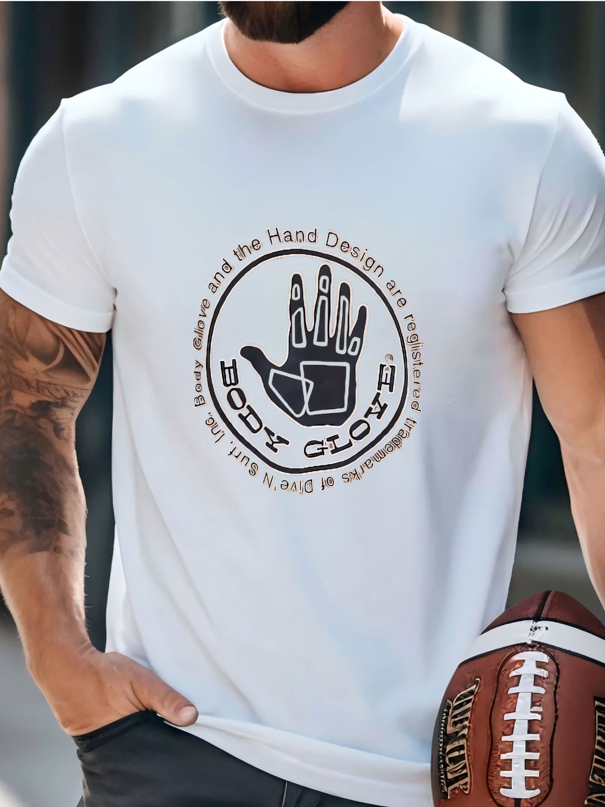 Mens Vintage Body Glove Sweatshirt – Brown Pullover With Iconic Surf Logo, Retro Hand Graphic, Unisex Streetwear, Large, Size L T-Shirt - 白色 - 查看 1