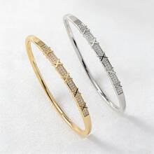 1pc 18K Gold Plated Copper Bracelet With Zirconia Stones, Elegant For Daily Wear And Parties - Multicolor - View 7