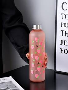 1pc 1000ml Matte Water Bottle, Large Capacity School/Outdoor Cup With Butterfly Decor, Strawberry Heart Design, Best Gift For Mother, Sports Water Bottle - Multicolor - View 11