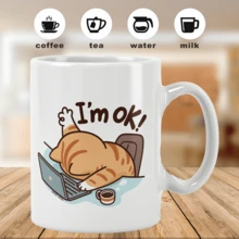 Cốc sứ in hình mèo "Tôi ổn" - Có thể tái sử dụng, giữ đồ uống nóng hoặc lạnh, món quà lý tưởng cho người yêu mèo, chỉ rửa bằng tay. - Nhiều màu - Xem 3