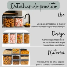 Kit Com 12 Potes Herméticos Porta Em Acrílico Cristal Empilhável Organizador De Mantimentos - Transparente - Visão 5