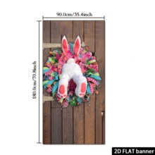 1pc Large Polyester Rabbit & Wreath Door Hanging - 35.4" X 70.9" Multipurpose Indoor Outdoor Decor Sign, Suitable For All Occasions, Universal Holiday Party Banner, No Electricity Required - Multicolor - View 6