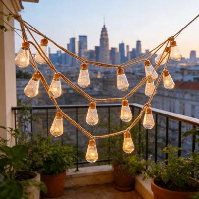  Solarbetriebene Lichterkette für den Außenbereich mit 16 LEDs und 8 Leuchtmodi. Vintage-Hanfseil-LED-Lichterkette, wasserdicht, ideal für Terrasse, Garten, Café, Wohnung und als Einzugsgeschenk.