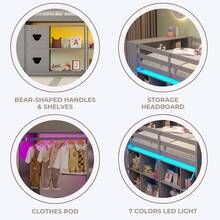 Low Loft Bed For Teens & Adults, Twin Size With Storage Staircase, Shelves, And Built-In Headboard, Space-Saving Design In Modern Gray Finish,Mattress Not Included - Xám + Đôi - Xem 4