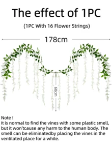 Nejlue Artificial Flowers/Plants1111 Home & Living 1/2/4 vòng hoa tử đằng nhân tạo, vòng hoa dây tử đằng nhân tạo treo, dây leo giả, vật trang trí, thích hợp cho trang trí nhà cửa, trang trí phòng ngủ, trang trí sân vườn, trang trí tường, trang trí trong nhà/ngoài trời, trang trí phòng ngủ, trang trí đám cưới, trang trí bàn ăn, trang trí tiệc, trang trí sinh nhật, trang trí ngày Valentine. - 1 bộ 16 bông hoa - Xem 3