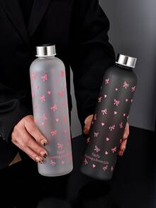 1pc 1000ml Matte Water Bottle, Large Capacity School/Outdoor Cup With Butterfly Decor, Strawberry Heart Design, Best Gift For Mother, Sports Water Bottle - Multicolor - View 1