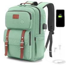 Mochila para Laptop portátil impermeable con múltiples bolsillos diseño unisex para viajes y negocios tela duradera y resistente ideal para estudiantes y profesionales que buscan comodidad y estilo - Verde claro - Ver 2