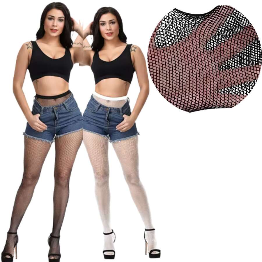 conjunto meia arrastão preta e branco mini - preta e branco mini - Visão 1