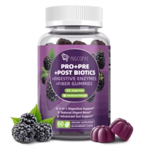 Pre Post Probiotics Gummies, 5 In 1 Probiotic Prebiotic Postbiotic Digestive Enzymes With Fiber, 120 Billion CFU Probiotics Complete Gut Support, Sugar Free, Vegan, BlackBerry Flavor, 60 Cts - 60 Count - View 1