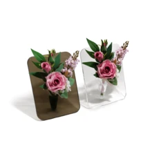 双用途人造花卉摆件，亚克力底座，适用于婚礼和桌面装饰，持久耐用，两种颜色可选：透明/黑色底座 - 黑色 - 查看 3