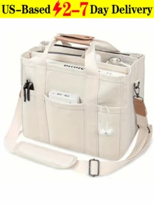 Large Capacity Multi-Pocket Shoulder Bag With Compartments, Versatile Handbag With Handles, Beige, Large School Tote Bag, Multiple Compartments, Perfect For Beach, School, Work & Daily Use - 米色 - 查看 12