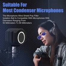 1个带麦克风支架和手机支架的麦克风防风罩，录音隔离罩，麦克风隔离球吸音泡沫防风罩，适用于大型麦克风、录音棚设备、室内外录音 - 彩色 - 查看 8