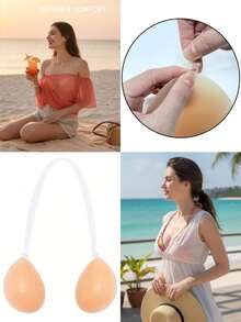 硅胶胸罩挂脖带隐形聚拢文胸防水亲肤女士胸贴 - 米色 - 查看 3