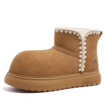 CAMEL CROWN 大圆头冬季户外防滑女士雪地靴真皮防水保暖靴 - 駝色 - 查看 5