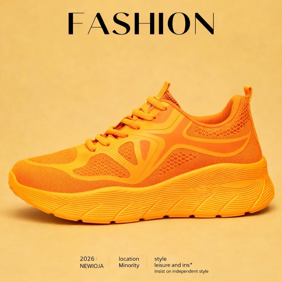 Women's Athletic Shoes, Casual Athletic Shoes, Made Of Breathable Mesh Material, Soft And Shock-Absorbing Thick Sole With Height-Increasing Design, Breathable And Sweat-Wicking To Prevent Stuffiness, Lightweight And Comfortable, Suitable For Commuting, Shopping, Light Exercise And Walking, Versatile Everyday Athletic And Casual Shoes, A Top Choice For Valentine's Day Gifts. - 橘色 - 查看 1