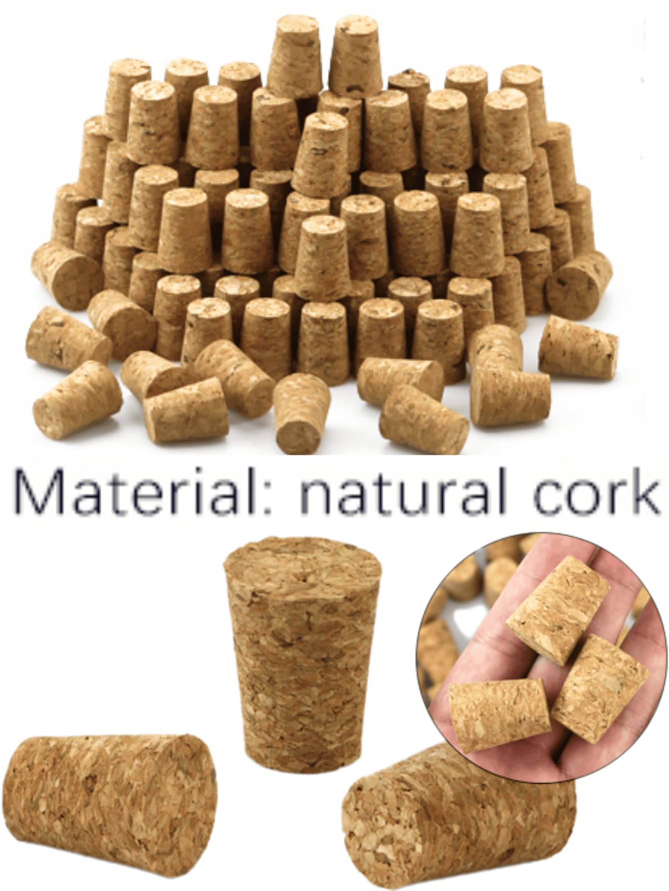 3-Pack Natural Cork Stoppers, Tapered Wine Bottle Plugs - Replaceable, Leak-Proof, Ideal For Winemaking And DIY Crafts - 棕色 - 查看 1