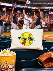 1pc Customized Canvas Chain Bag With Ball Design. Can Be Printed With Your Name/Custom Text. Includes Elements Of Multiple Balls Such As Soccer, Rugby, Baseball, Volleyball, Tennis, Basketball, Bowling, And Golf.