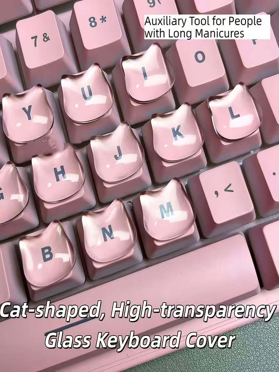 4/10pcs Cat Shaped Transparent Keycaps - Glossy Cat Eye Design, White Nail Protector Covers, Fit For QWERTY Keyboard, For PC/Laptop, Cute Computer & Cat Lover DIY Typing Assist Tool, Keyboard Game, Fun Keyboard, Keyboard & Tablet Protector - Multicolor - View 1