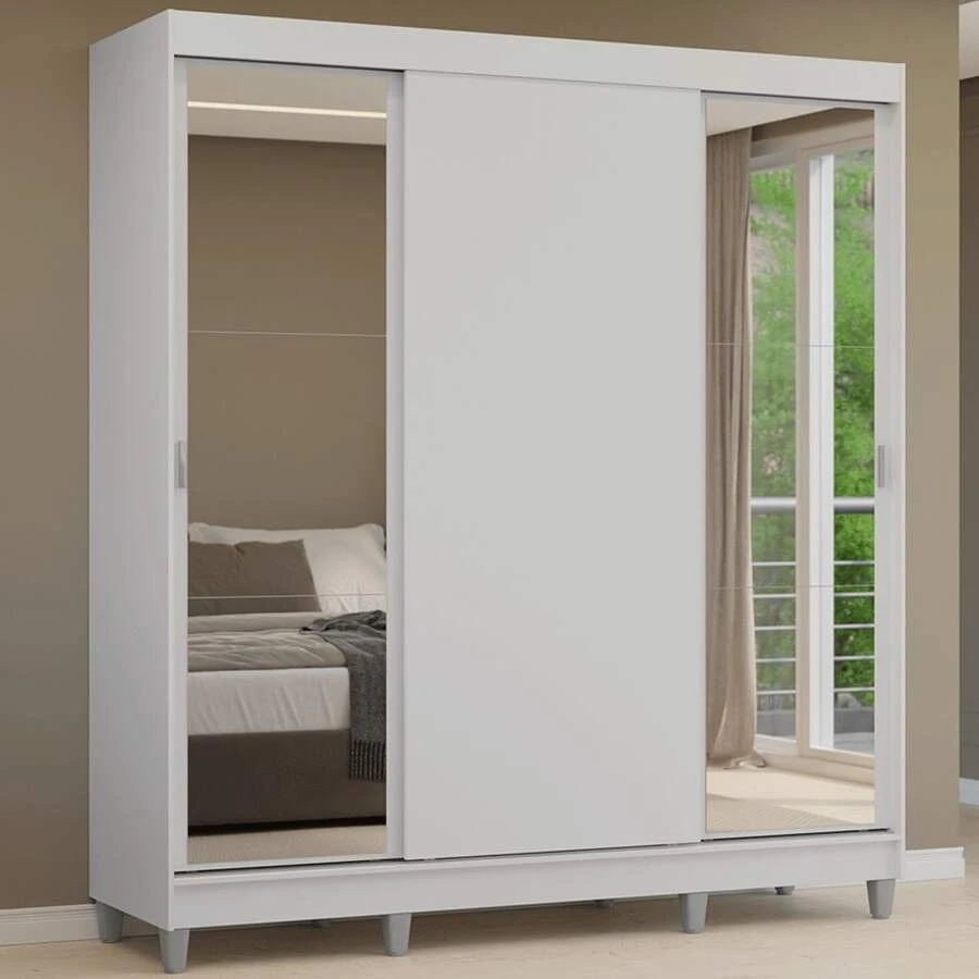 Ropero Madesa Reno 3 Puertas Corredizas Con Espejo y Pies BB - Blanco - Ver 1
