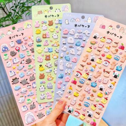 3D立体泡沫贴纸套装 - 可爱幽灵/动物/食物透明防水环氧树脂3D贴纸，立体效果强，是送给孩子的完美礼物。适合DIY手机壳装饰，也可作为可爱的装饰贴纸贴在水瓶、玩具、冰箱和手机上。