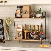 2-Tier Wooden Coffee Table Organizer Rack, Suitable For Storing Coffee Bar Accessories And Seasonings, Applicable For Kitchen, Home, Office - Brown, Kitchen Storage, Room Decor, Suitable For Kitchen, Dining Room, Party, Camping, Gathering, Also Can Be Given As A Gift To Family And Friends. - Multicolor - View 1