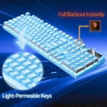 104键有线USB电脑键盘，带白色背光，即插即用，适合游戏玩家和打字员，兼容Windows PC、笔记本电脑，适用于办公和家庭使用。