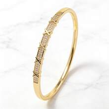 1pc 18K Gold Plated Copper Bracelet With Zirconia Stones, Elegant For Daily Wear And Parties - Multicolor - View 5