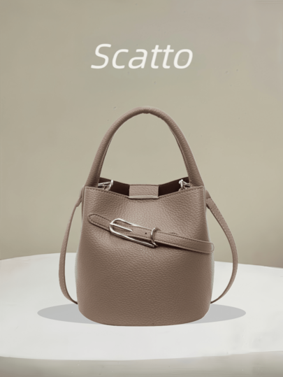 กระเป๋าถือผู้หญิงหรูหราใหม่, กระเป๋าสะพายข้างทรงถัง, มินิมอล Chic City ใช้ได้ทุกวัน สีพื้น หนัง PU ลายเกรน ตกแต่งหัวเข็มขัดโลหะ พร้อมกระเป๋าด้านใน, สัมผัสคุณภาพสูงสำหรับผู้ใหญ่ เหมาะสำหรับการเดินทาง, ช้อปปิ้ง, เดท และโอกาสอื่นๆ