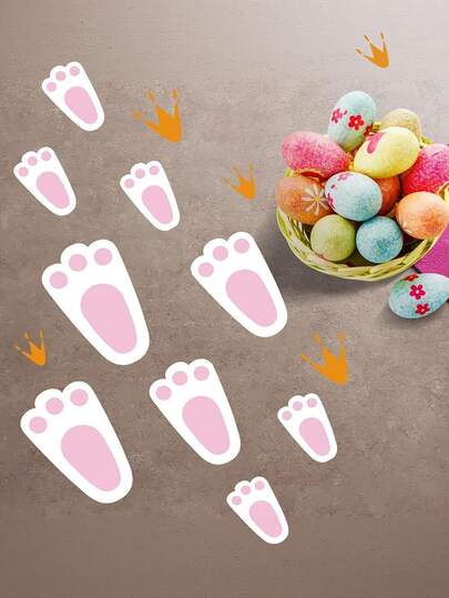 4 Sets Easter Bunny Footprint Floor Stickers, Easter Stickers, Easter Decorative Stickers, Path Marking Floor Stickers, Party Atmosphere Stickers, Party Decorations, Holiday Decorations