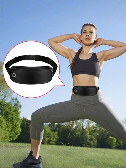 1pc Adjustable Black Running Waist Pack With Earphone Jack, Suitable For Outdoor Activities, Cycling, Jogging And Fitness Enthusiasts Perfect Holiday Gift, Essential For Jogging | Fits Waist | Fitness Bag (Earphone Jack Position Is Random, But The Difference Is Minimal).