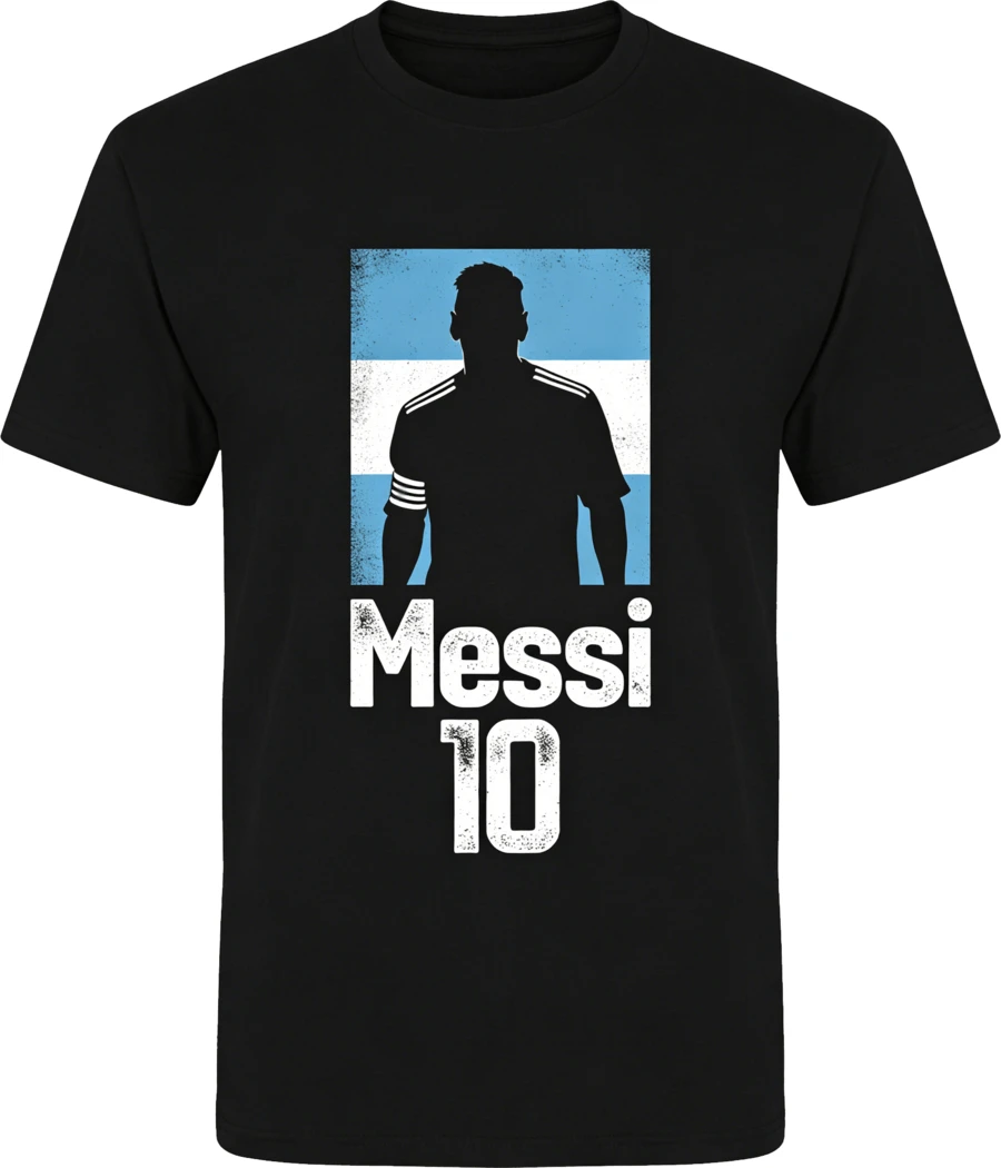 Argentina Soccer, World Cup 2022 Champion, Retro Graphic Tee, Black Casual T-Shirt, Football Fan Apparel, Vintage Silhouette Print - 黑色 - 查看 1