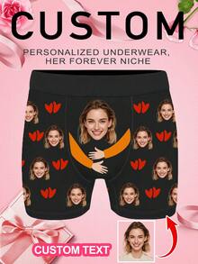 1条可定制男士平角内裤，黑色短裤，舒适透气印花平角内裤，情人节/生日送给丈夫和女友的理想礼物 - 彩色 - 查看 1