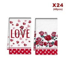 2/4/48条装情人节厨房毛巾，浪漫心形玫瑰图案涤纶洗碗布，吸水性强，柔软耐用，适合日常厨房清洁，营造情人节氛围，实用又美观的家居用品，情人节及婚礼装饰，多用途清洁毛巾 - 彩色 - 查看 15