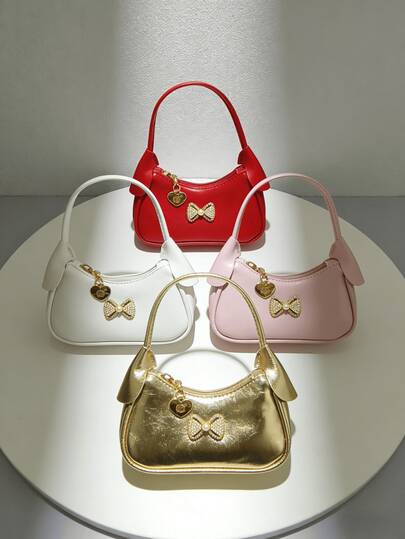 Girls' Pearl Bow Handbag, New Autumn/Winter Bag, Fashion Small Bag For Little Girls, Princess Bag, Girls' Coin Purse, Mini Bag, Super Cute Handbag, Christmas Gift, Birthday Gift, Candy Bag, Lipstick Bag, Personalized Small Bag, Snack Bag For Shopping, Accessory Bag, Bag, Runway Bag