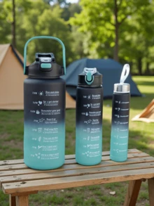 3pcs/Set High Capacity Water Bottle, Sports & Fitness Straw Cup With Scale, Portable Summer Outdoor Water Bottle - Black and Blue - View 3