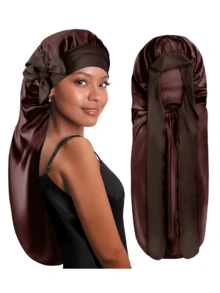 1件新款女士真丝睡帽，缎面睡帽带头带，适合编发，加长款真丝睡帽，女士专用。 - 彩色 - 查看 6