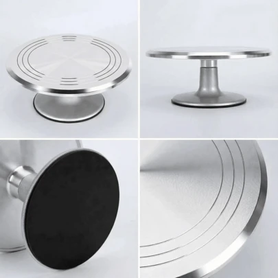 10/12/14英寸蛋糕转盘架，采用高强度铝合金制成，旋转顺畅，底部配有防滑硅胶垫，是家庭烘焙师、蛋糕店和餐厅厨房的理想烘焙工具。