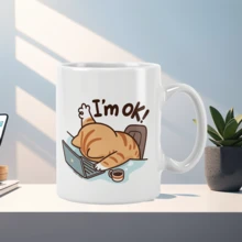 Cốc sứ in hình mèo "Tôi ổn" - Có thể tái sử dụng, giữ đồ uống nóng hoặc lạnh, món quà lý tưởng cho người yêu mèo, chỉ rửa bằng tay. - Nhiều màu - Xem 5