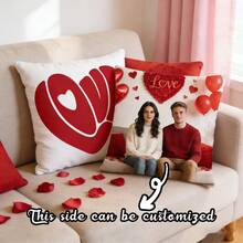 1pc Double-Sided Printed Rose & Heart Shape Customized Text/Photo Throw Pillow Cover, Soft Plush Fabric, Washable Zipper Design, Suitable For Valentine's Day, Anniversary, Wedding Gift (Inner Cushion Not Included), Romantic Personalized Pillow, Modern Style, No Power Required - LOVE - View 2