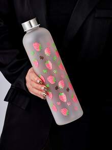 1pc 1000ml Matte Water Bottle, Large Capacity School/Outdoor Cup With Butterfly Decor, Strawberry Heart Design, Best Gift For Mother, Sports Water Bottle - Multicolor - View 10