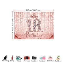 1件 2D平面18歲生日快樂背景布，聚酯纖維布料，鑽石「18」與「Happy Birthday」文字、皇冠、煙花、粉色背景，適合18歲生日派對、成年禮、拍照道具與派對裝飾，多種尺寸可選 - 彩色 - 查看 17