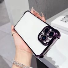 1pc Luxury Electroplate Transparent Phone Case Compatible With IPhone 17/6/7/8/X/XS/XR/11/12/13/14/15/16/16e Pro Max Plus ,Galaxy S22/23/24/25/S24 FE/S25 EDGE, A07/A17/A04/05/06/A14/A15/A16/A24/A25/A34, Redmi Note 9/10/11/12/13 ,Redmi 9/10/12/13C 14C,OPPO,MOTO,Honor X,HW, RENO Realme C53 C55 C61 C63 C67 Bumper Shockproof Clear Cover 2 In 1 PC TPU Case - Purple - View 6