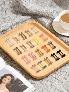 316医用钢钛合金低过敏性舌钉饰品，闪亮水钻舌环/乳环，适合日常佩戴和节日装扮，可作为礼物送给朋友 - 彩色 - 查看 6