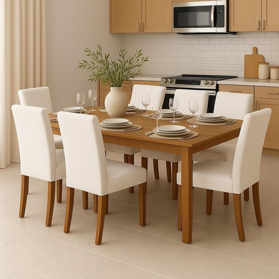 Chair Cover Set With 6 Units For Dining Room, Kitchen, Premium Knit Fabric - Blanco - Ver 1